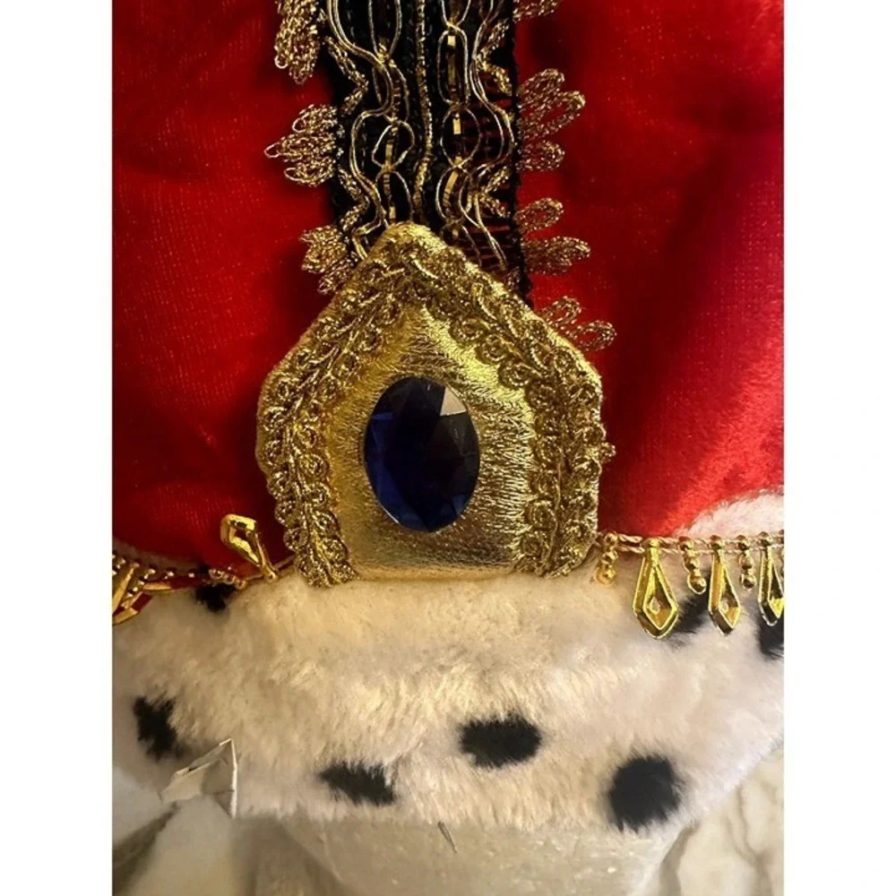 King Costume Fabric Crown Red Gold Hat Cap One Size Embellished Jewels